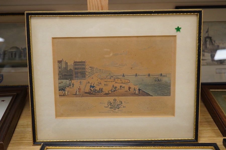 A collection of Brighton prints and engravings, mostly views of The Pavilion and Chain Pier, to include: one after J M W Turner and one after T Creswick, largest 18 x 29cm, (10). Condition - varies